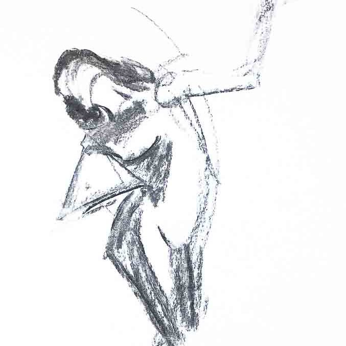 Dessin au fusain fait dans un atelier d'après un modèle vivant, poses moyennes